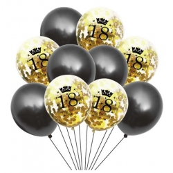 Balony na 18 urodziny napis złoty czarny konfetti 10x